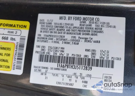 2018 Ford Mustang Ecoboost from USA, damaged, VIN 1FA6P8TH3J5112839